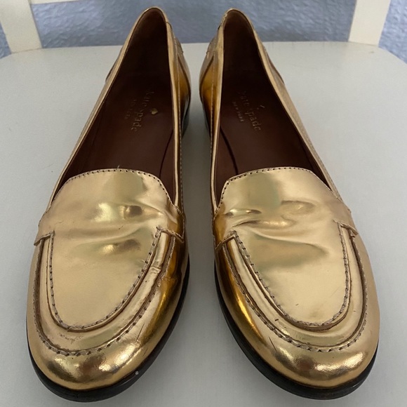 -Kate Spade Metallic Gold Loafers - Picture 2 of 12